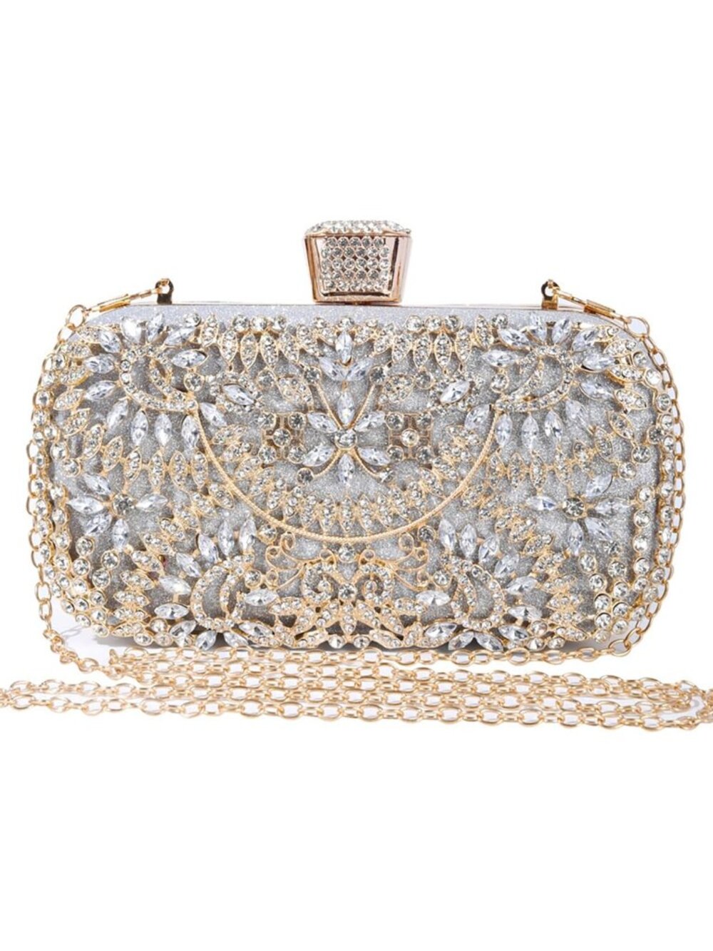 Women's Silver Rhinestone Chain Crossbody Tote Handbag Evening Bag